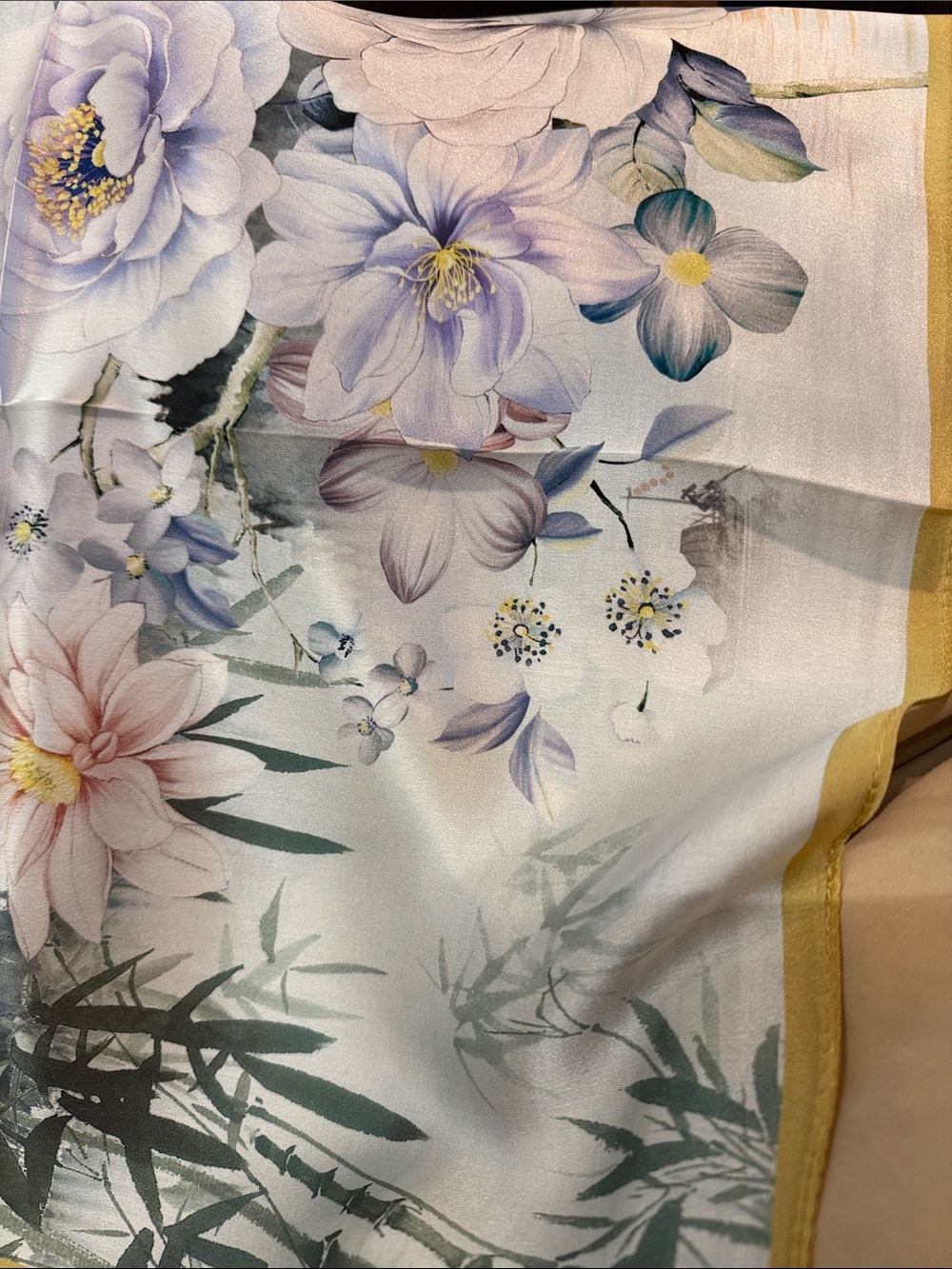 100% silk Floral scarf in Lavender and Cream